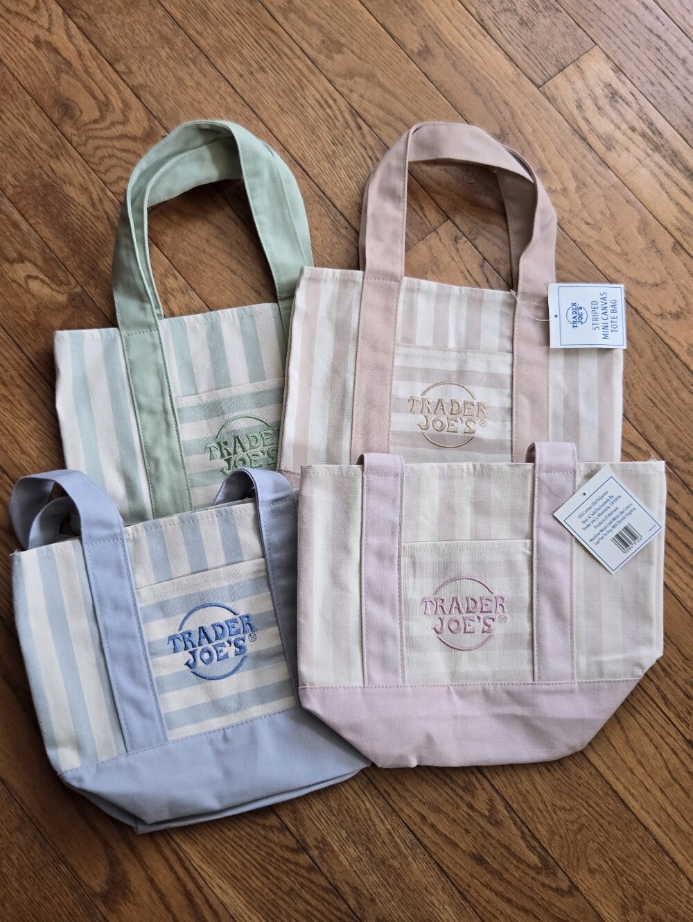 Pastel Stripe Canvas Tote Bag - Pink, Blue, Green, Beige Options